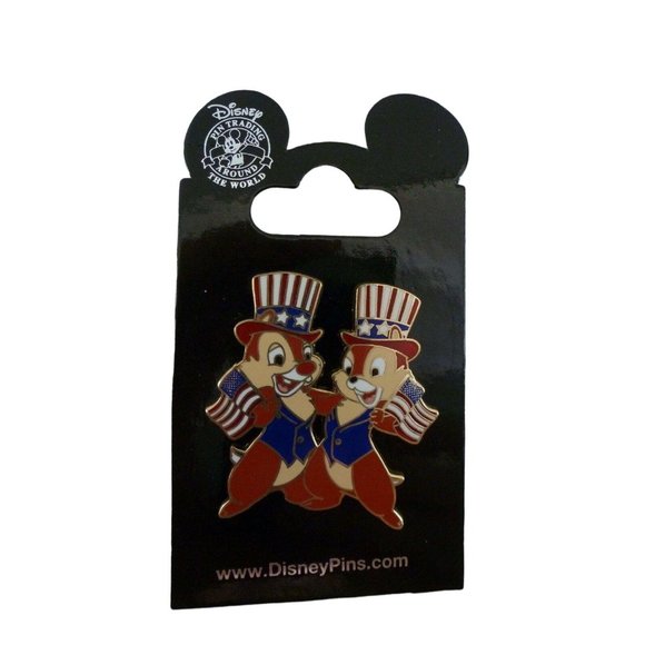 Disney Parks Patriotic Chip & Dale Flags and Hats Red White Blue Americana Pin - Picture 3 of 3